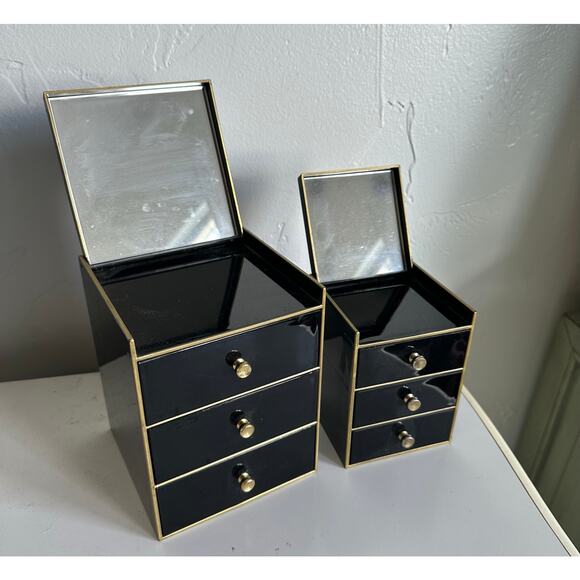 1980's Set/2 matching jewelry boxes medium small Otagiri Japanese chic vintage - Picture 2 of 9